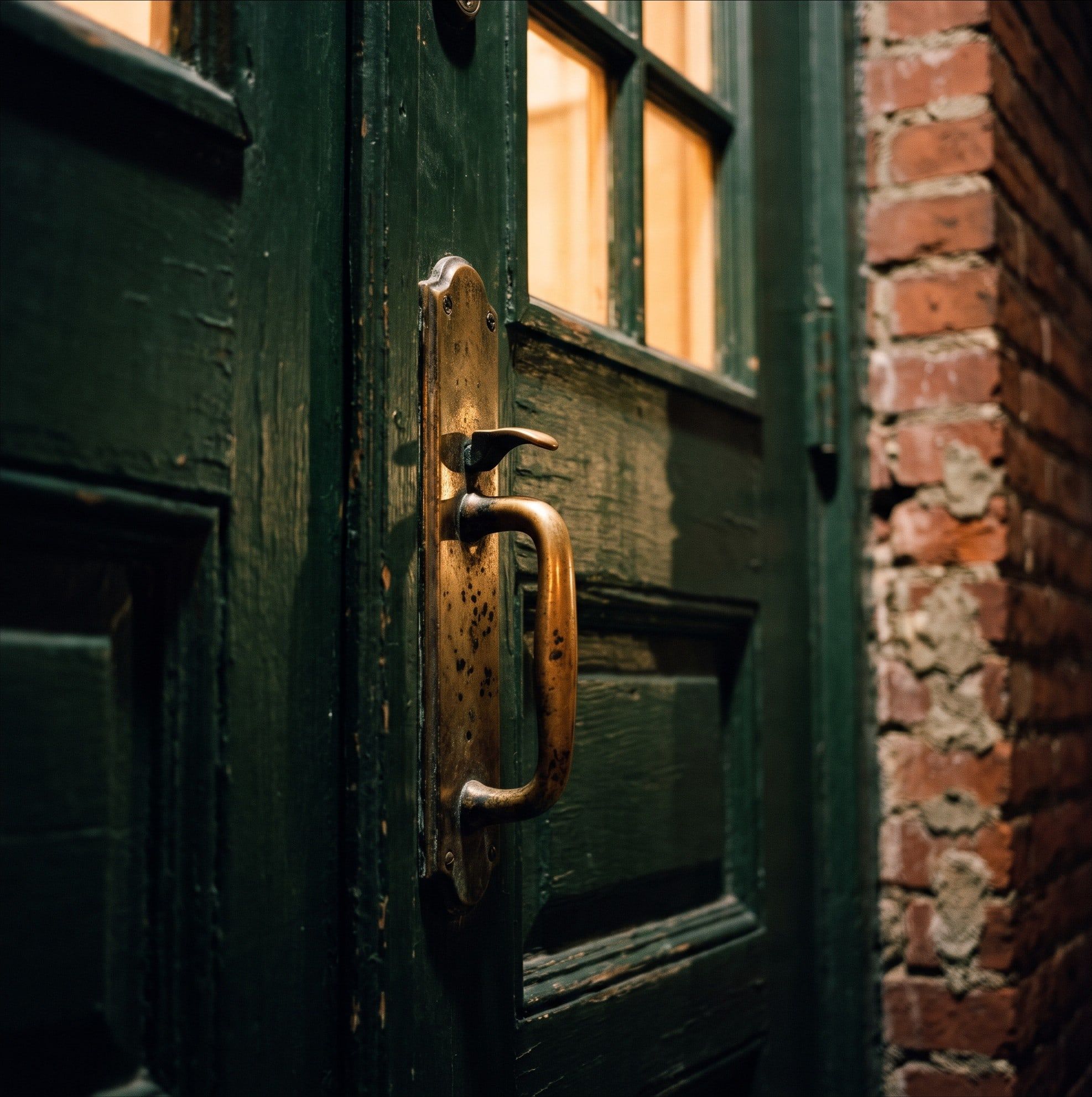 The brass handle on the front door