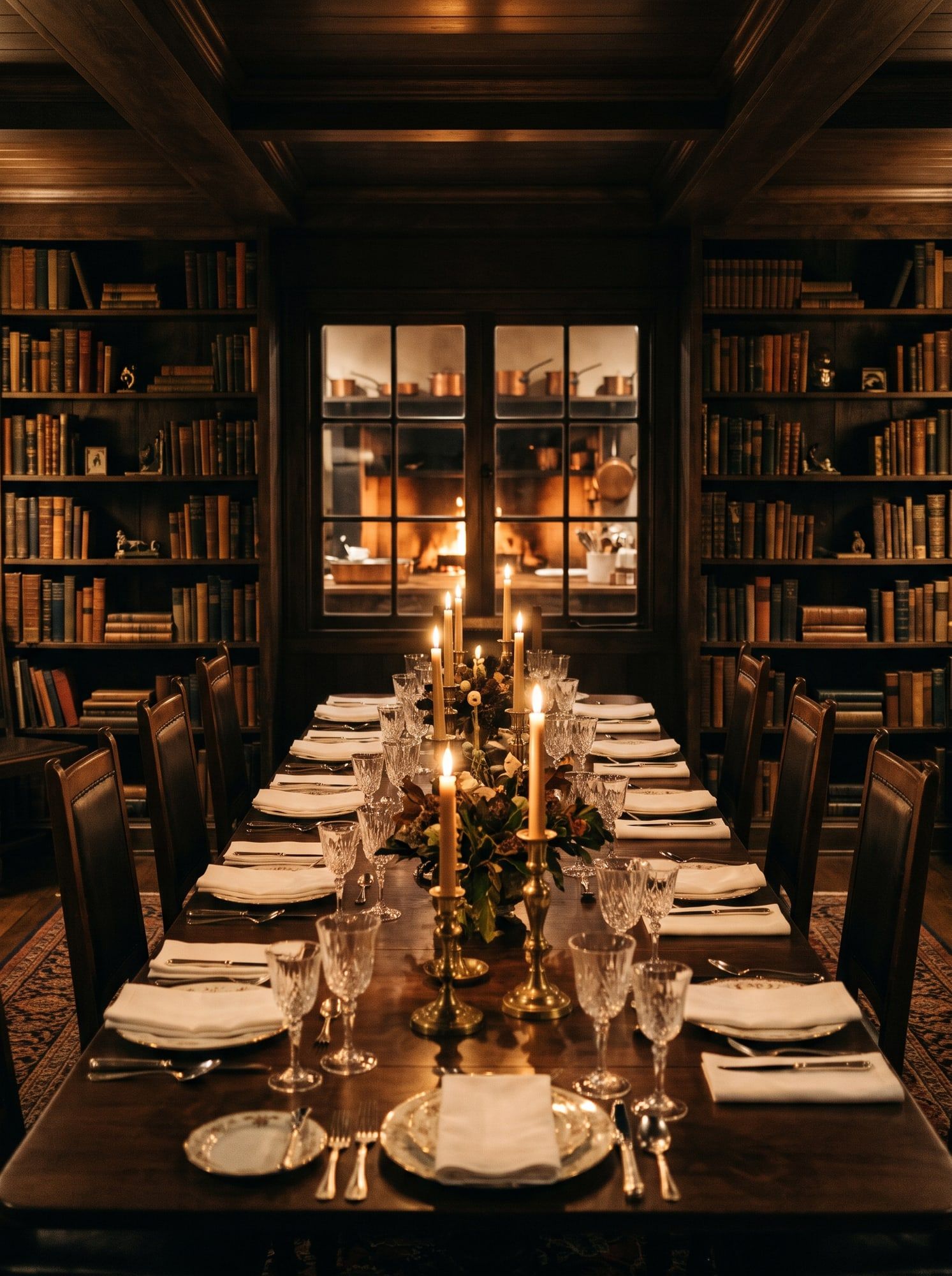 The Library private dining room, set for dinner